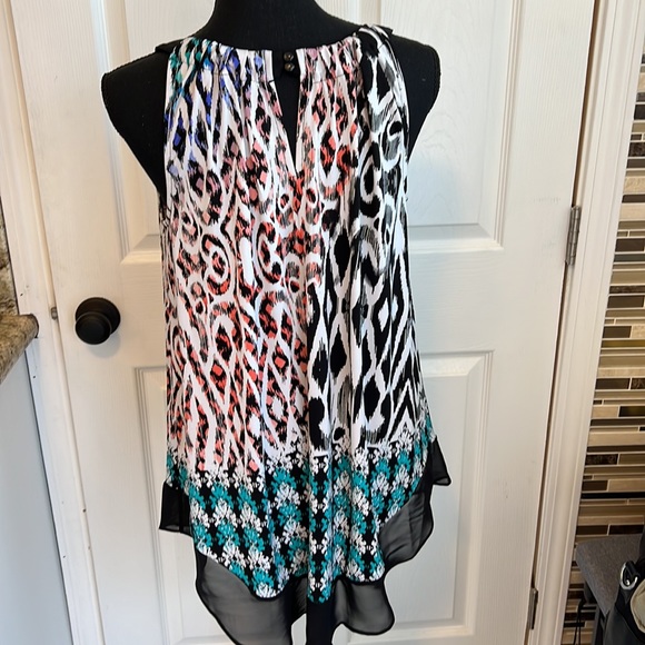 Printed sleeveless shirt with round neckline - Picture 3 of 4